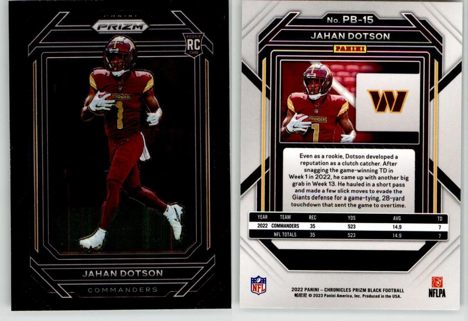 Jahan Dotson 2022 Chronicles Prizm Black PB-15 Penn St Commanders Eagles RC - Image 1 of 1