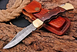 HandMade Damascus Pocket Knife EDC Hand Forged Folding Damascus Steel Blade 1730 - Picture 1 of 5