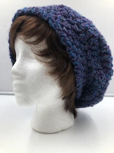 Handmade~Women’s Crochet Slouch Hat~Purple Blue Variegated~Fall/Winter~GIFT~New - Picture 1 of 5