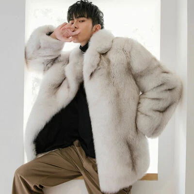 Abrigo Coreano Para Hombres Invierno Cálido Solapa Imitación Piel de Zorro Calce Suelto Parka Chaquetas Prendas de abrigo Foto 1 de 4