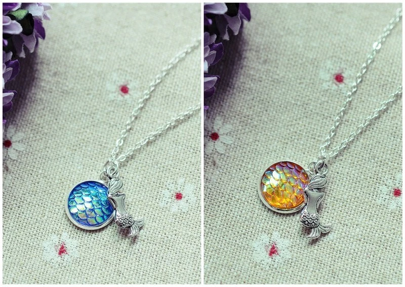 Halskette Meerjungfrau Nixe Fischschuppen hellblau, gelb  #15 - Bild 1 von 1