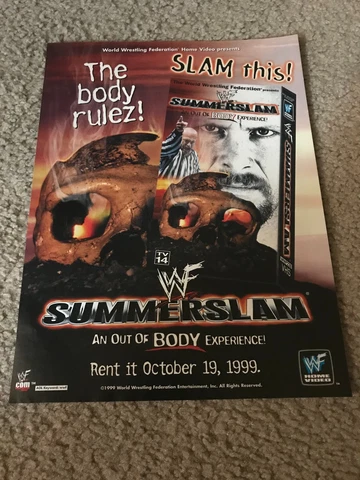 1999 WWF SUMMERSLAM VHS Video Poster Print Ad STONE COLD STEVE AUSTIN & MANKIND Cover
