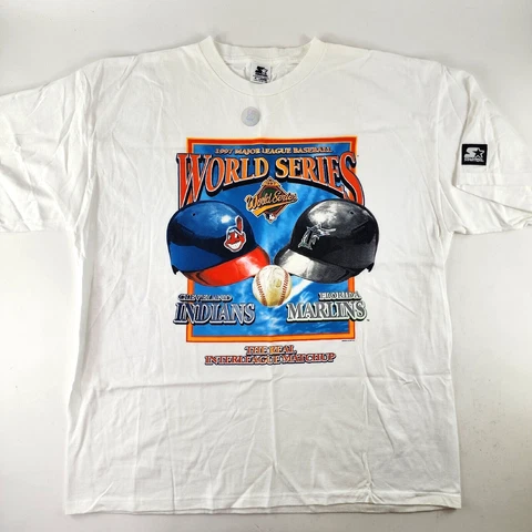 VTG Starter Cleveland Indians Vs Marlins T-Shirt 1997 World Series Mens XL Wahoo Cover