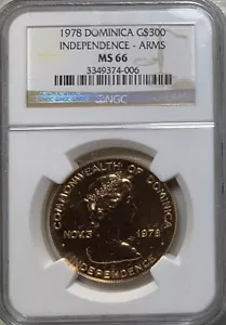 1978 Dominica $300 Gold NGC MS66 Mintage just 18 pieces - Picture 1 of 5
