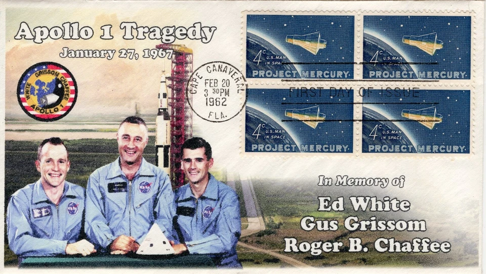 A0-1193-6, 1962, Friendship 7, Apollo 1 Memorial,  FDC, SC 1193, Tragedy, - Image 1 of 1