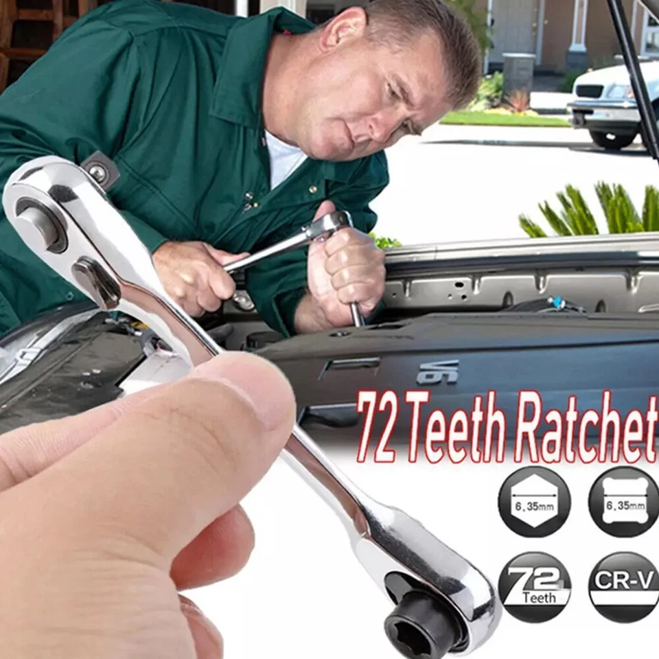 Mini Ratchet Wrench 1/4 Inch Drive Socket And Screwdriver Bit Driver Quick Hand - Image 1 of 4