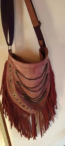 borsa donna mai usata, senza marca con frange color bordeaux-viola. - Foto 1 di 4