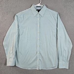 Lands End Hemd Damen 14 Aqua vertikale Streifen bügelfrei Pinpoint Oxford L/S LESEN - Bild 1 von 13