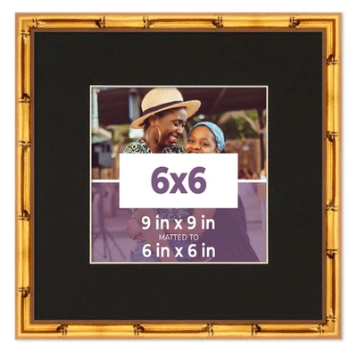 Marco de bambú dorado de 6x6 con alfombrilla negra para foto de 6x6 - bambú dorado 9x9 Fra Foto 1 de 4
