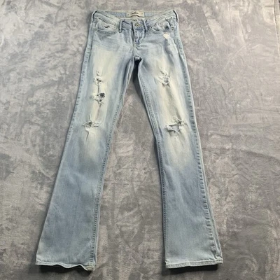 Hollister Jeans Womens 3R 26x33 Blue Flare Stretch Denim Low Rise Distressed - Image 1 of 4
