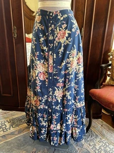 Ralph Lauren VTG Blue Floral Print Skirt Long Flowy Button Down Front Size 4 - Picture 1 of 13