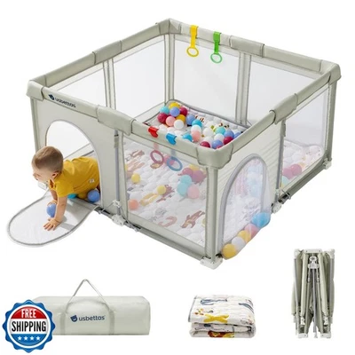 Foldable Baby Playpen with Mat, Foldable Playpen for Babies and Toddlers,Fold - Image 1 of 4