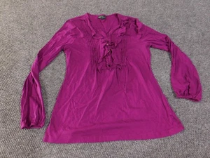 LRL Lauren Jeans Co Ralph Lauren camicia donna grande viola con volant pintuck tunica - Foto 1 di 12