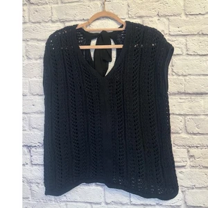 Chelsea & Theodore Black Crochet Knit Sleeveless Top with Back Tie - Women's - Picture 1 of 7
