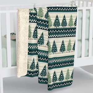 Christmas Tree Pattern, Cozy Sherpa Fleece Blanket, Winter Sofa Throw Blanket - Picture 1 of 9