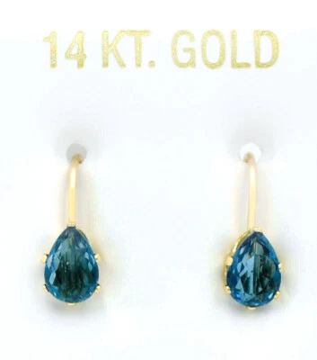 PENDIENTES COLGANTES ORIGINALES DE CIRCÓN AZUL DE 2,44 quilates ORO 14k - Valoración gratuita - Nuevos con etiquetas Foto 1 de 4