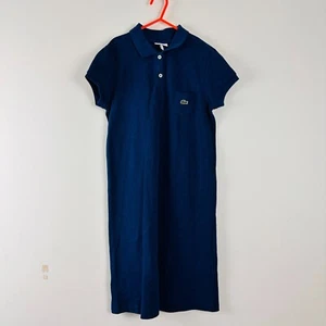 Lacoste Polo Shirt Tennis Dress Navy Blue Green Logo Patch Size 12 Kids - Picture 1 of 19