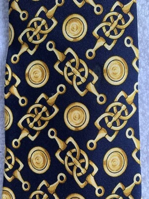 Corbata Vintage Gherardini Firenze 100% Seda Hecha en Italia Dorado Negro Horsebit Foto 1 de 4