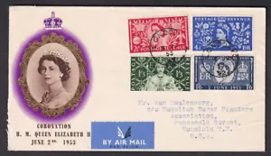 1953 Coronation PTS illustrated FDC first Day Cover London cancel to Honolulu - Picture 1 of 2