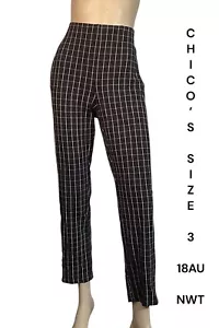 🌻Chico’s Size 3 18 Au Black Multi The Juliet Window Pane Print Ankle Pants Nwt - Picture 1 of 13