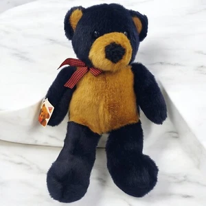 Oso de peluche Dakin Gingham 1995 vintage 20" felpa negro y marrón con lazo a cuadros - Imagen 1 de 9