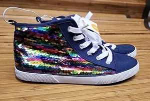 Cat & Jack Navy Zandra Sequin Lace up High Top Sneakers Shoes Girls size 5 NEW - Picture 1 of 8
