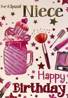 For a special Niece happy Birthday greetings card, make up theme, brand new