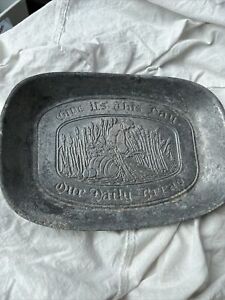 Vintage Pewter Bread Tray Duratale by Leonard "Give Us This Day Our Daily Bread"