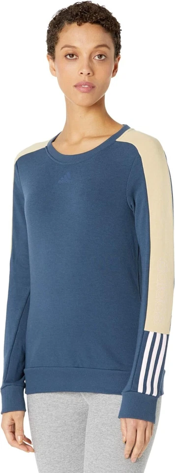 Adidas Women's Multi-Sport Crewneck Sweatshirt M Blue Tan Pink 3 Stripes