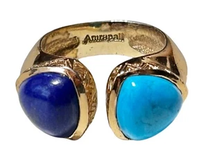Amrapali Egyptian Faux Turquoise And Blue Lapis Ring Designer Gold Tone Size 7 - Picture 1 of 9