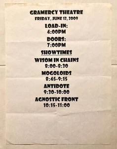 AGNOSTIC FRONT ANTIDOTE MOGOLOIDS + RARE SCHEDULE 6/12/09 GRAMERCY THEATRE NYC - Picture 1 of 2