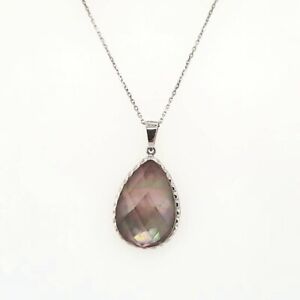Sterling Silver Teardrop Abalone MOP Doublet Pendant Rhodium Plated