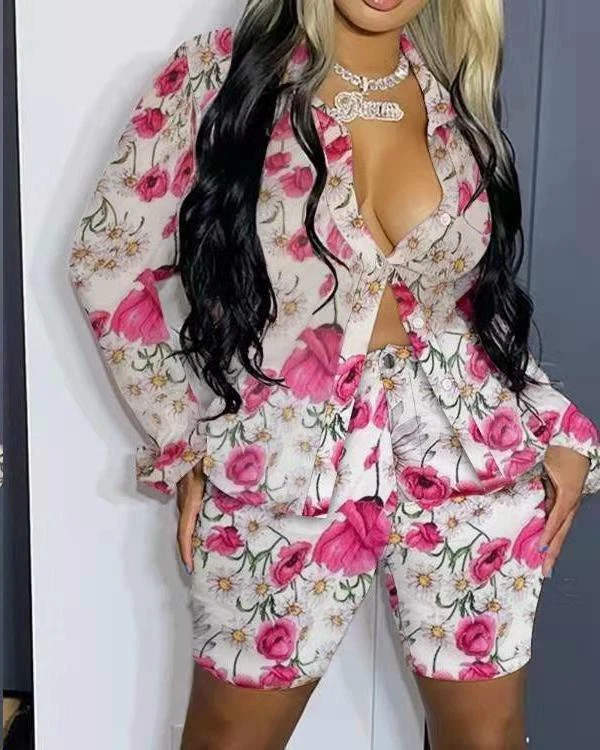 Nueva Camisa + Pantalones Informales de Moda para Mujer Mangas Largas Estampado Botón Retazos 2 un. Foto 1 de 4