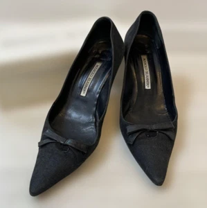 MANOLO BLAHNIK Pumps Pointed Toe High Heels With Ribbon Fabric Size EU38/US8 - Picture 1 of 6
