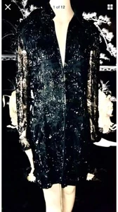  Cecily Brown Women's 100% Silk Black Scroll Beading Sequin Long Sleeve Coat M/L - Picture 1 of 10