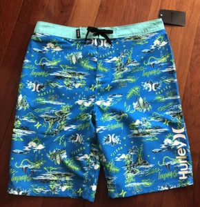 NEW Hurley Boys 20/30 Shorts Neptune Blue Tropical Shark Island 10" Inseam  - Picture 1 of 9