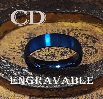 Engraved Men's Matte Blue Promise Ring - Personalized Guys Blue Promise Ring - Image 1 of 4