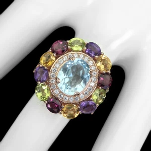 925 Sterling Silver Ring Oval Aquamarine 11x9mm Amethyst Ruby Gemston - Picture 1 of 9