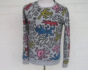 Keith Haring Pop Art Distressed Sweatshirt Herren S tanzende Figuren bellender Hund - Bild 1 von 8
