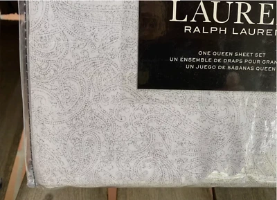 Juego de sábanas Ralph Lauren gris envejecido cachemir Queen - 100 % algodón percal crujiente Foto 1 de 4