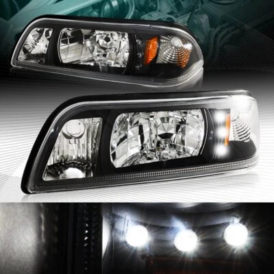 BLACK HOUSING AMBER REFLECTOR 1-PIECE LED HEADLIGHTS LAMP FIT 87-93 FORD MUSTANG - Image 1 of 4