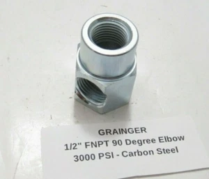 GRAINGER 1/2" Class 3000 90 Degree Female Elbow - 1-1/8" Hex - Carbon Steel - - Picture 1 of 3