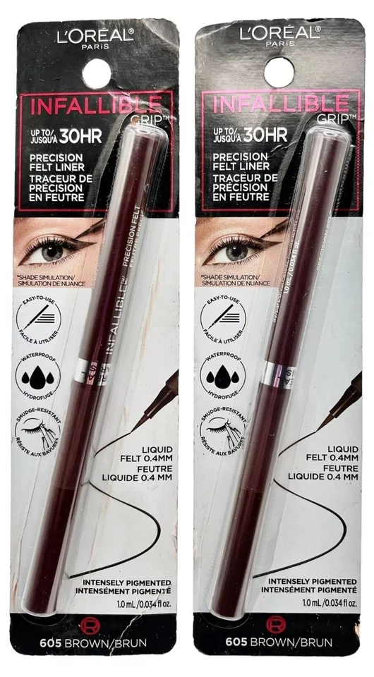 2 Pack L'Oreal Infallible Grip Precision Felt Waterproof Eyeliner 605 Brown - Image 1 of 1