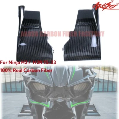 For Kawasaki Ninja H2 H2R 2015-2023 3K Carbon Fiber Lower Winglets Air Deflector - Image 1 of 4