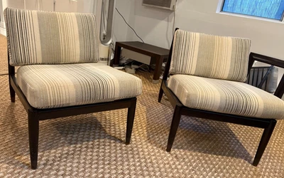2 Mid Century Modern Slipper Chairs Beige Ivory Grey - West Hollywood Pickup - Image 1 of 4