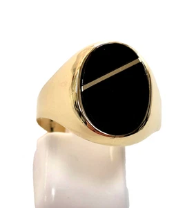 Herren Goldring 8 Karat 333 gold mit ovalen Onyx Solitär  Größe 61 Hochwertig - Picture 1 of 7