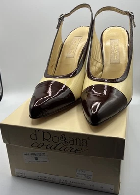 Bomba vintage D’Rossana Couture 2 tonos marrón crema charol 8 cabestrillos Foto 1 de 4