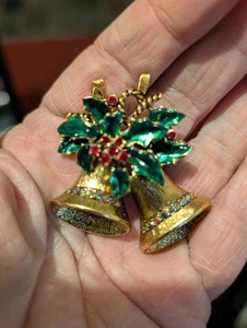 HOBE Double Gold Bell Christmas brooch - Picture 1 of 3