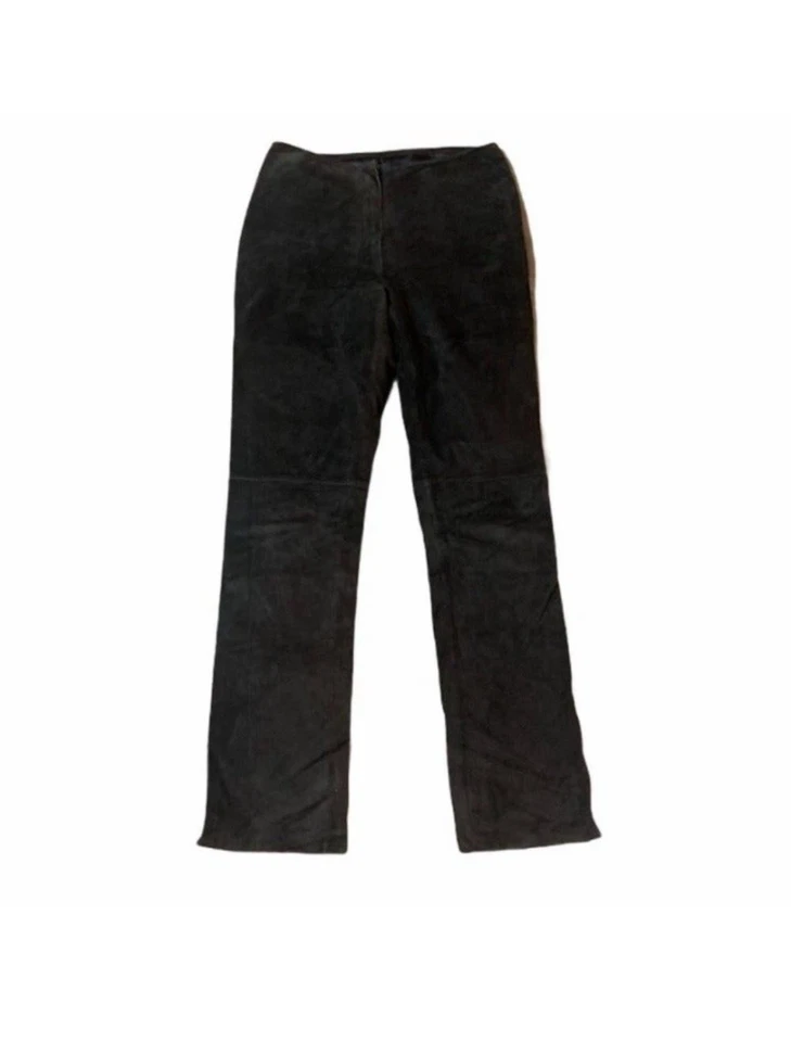 Брюки женские Bebe 4 черные натуральная замша кожа прямые штанины с подкладкой классический стиль - Изображение 1 из 4