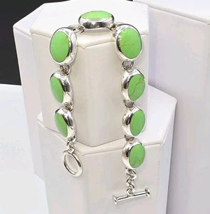 Vintage Taxco Mexiko Sterlingsilber Armband grüne Cabochons 7" TC-157 34g - Bild 1 von 11